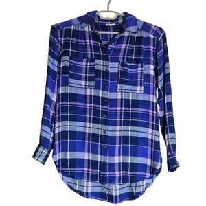 Anthropologie Pilcro Blue Pink Plaid Relaxed Oversized Button Down Shirt Small